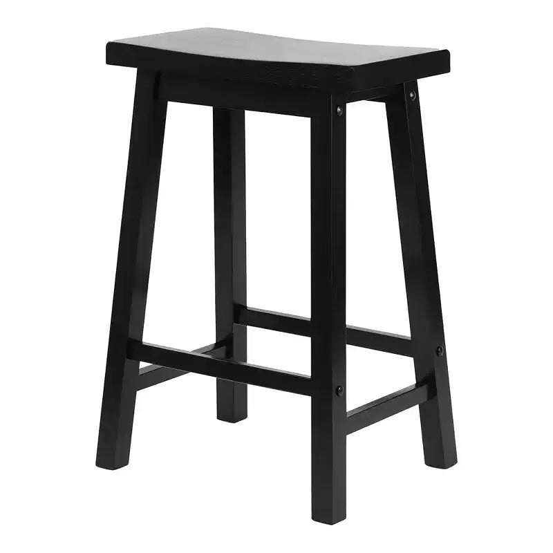 Sgabello da cucina classico PJ Wood con seduta a sella, altezza 61 cm, per case, sale da pranzo e bar, senza schienale, 4 gambe quadre, nero (confezione da 4)
