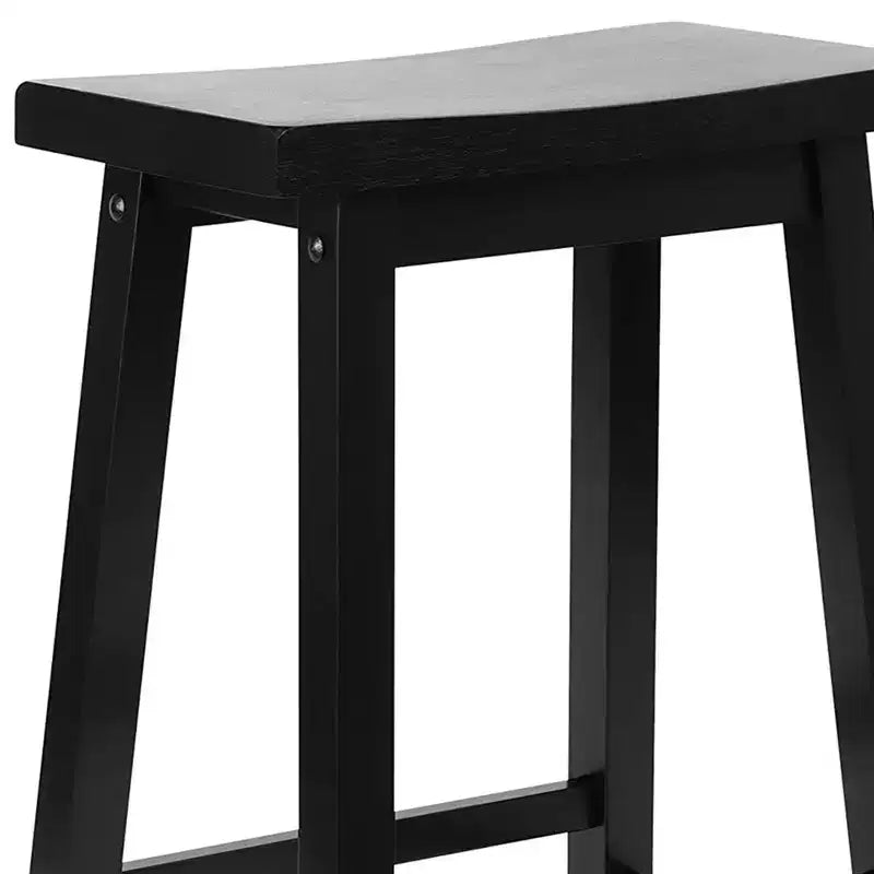Sgabello da cucina classico PJ Wood con seduta a sella, altezza 61 cm, per case, sale da pranzo e bar, senza schienale, 4 gambe quadre, nero (confezione da 4)