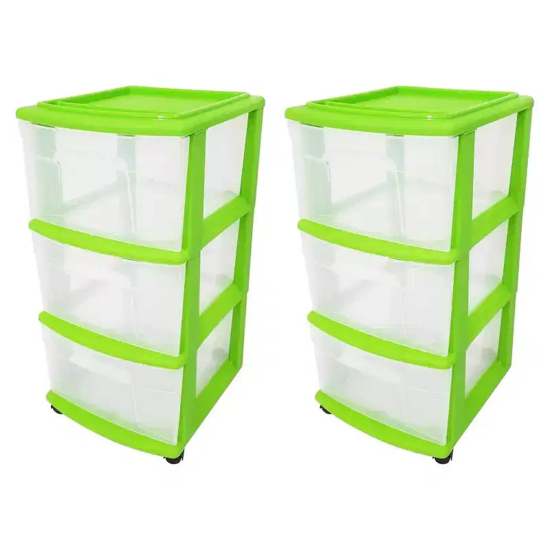 Homz Torretta per Contenitori a 3 Cassetti, Medi, Cassetti Trasparenti/Struttura Lime (Confezione da 2)