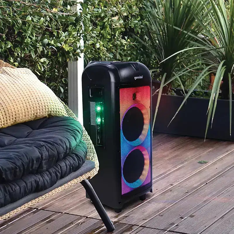 Gemini GPLT Series 360 Sistema di altoparlanti portatile Bluetooth True Wireless con luci LED, microfono e telecomando, nero, GPLT-360