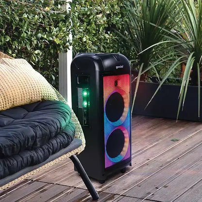 Gemini GPLT Series 360 Sistema di altoparlanti portatile Bluetooth True Wireless con luci LED, microfono e telecomando, nero, GPLT-360