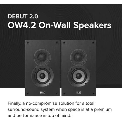Diffusori ELAC Debut 2.0 DOW42-BK 4 on-wall per audio surround con cabinet in MDF per Home Theater e sistemi audio