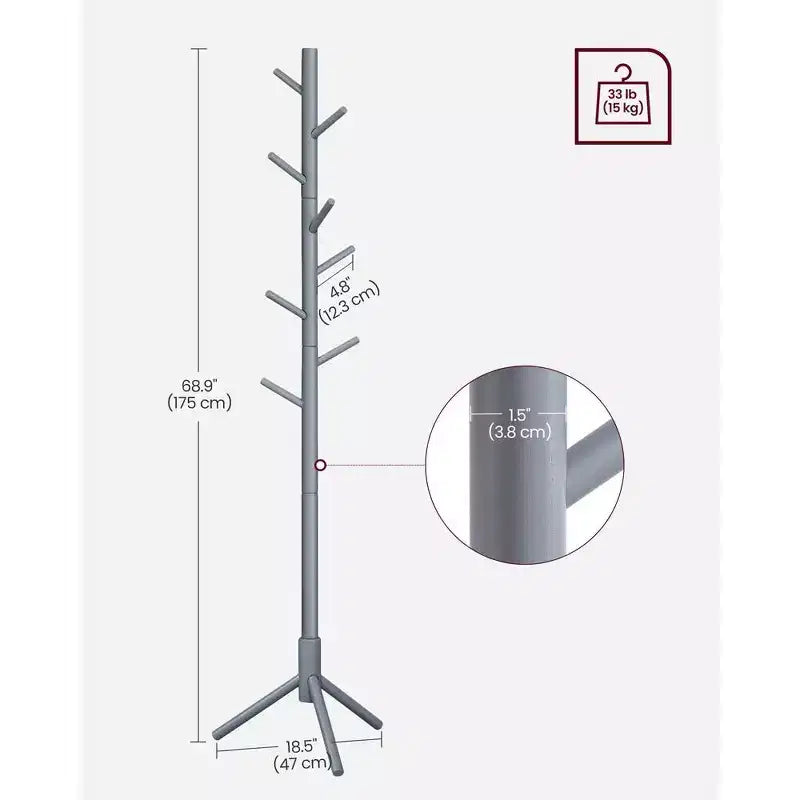 VASAGLE 8 Hooks Solid Wood Coat Rack Free Standing Coat Rack Tree-Shaped Coat Rack