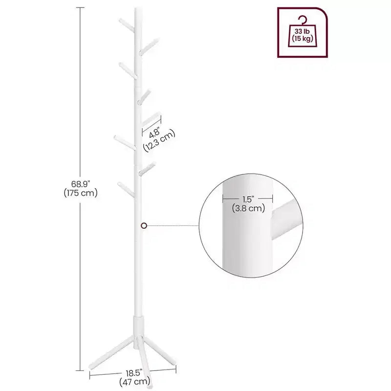 VASAGLE 8 Hooks Solid Wood Coat Rack Free Standing Coat Rack Tree-Shaped Coat Rack