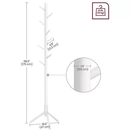 VASAGLE 8 Hooks Solid Wood Coat Rack Free Standing Coat Rack Tree-Shaped Coat Rack