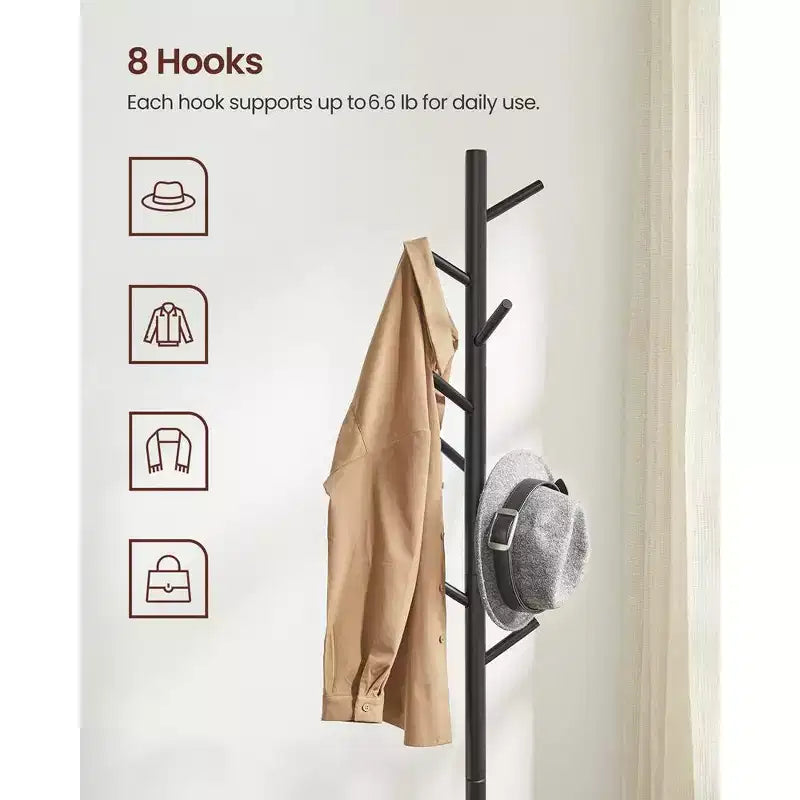 VASAGLE 8 Hooks Solid Wood Coat Rack Free Standing Coat Rack Tree-Shaped Coat Rack
