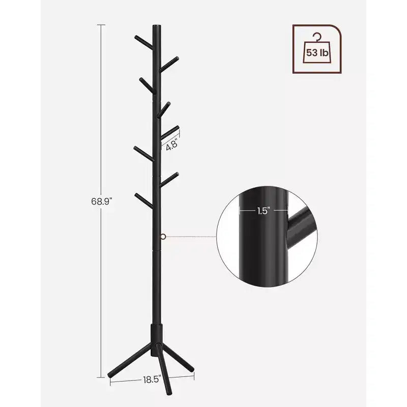 VASAGLE 8 Hooks Solid Wood Coat Rack Free Standing Coat Rack Tree-Shaped Coat Rack