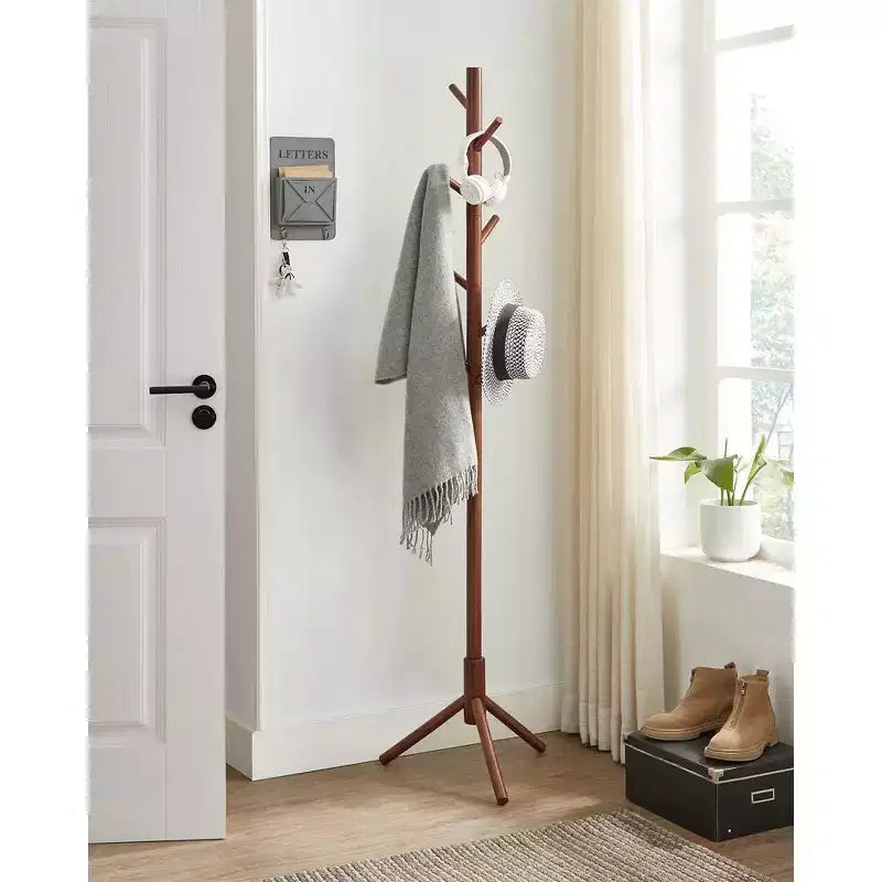 VASAGLE 8 Hooks Solid Wood Coat Rack Free Standing Coat Rack Tree-Shaped Coat Rack