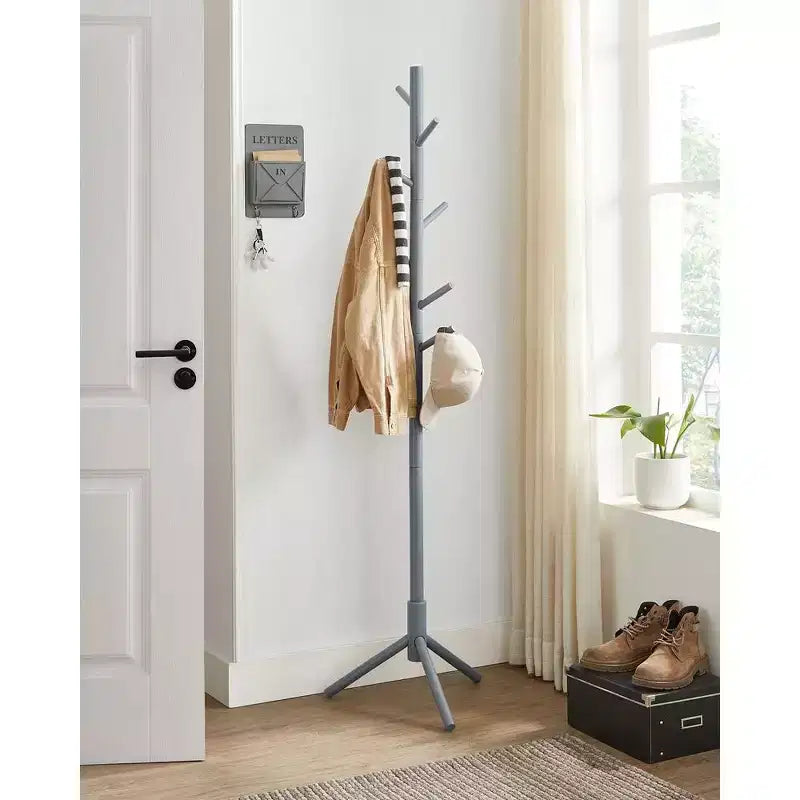 VASAGLE 8 Hooks Solid Wood Coat Rack Free Standing Coat Rack Tree-Shaped Coat Rack