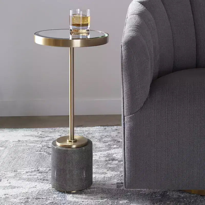 Tavolino d'appoggio rotondo Uttermost Modern Glam in ottone spazzolato, piano a specchio dorato da 30 cm, per soggiorno, camera da letto, comodino, ingresso