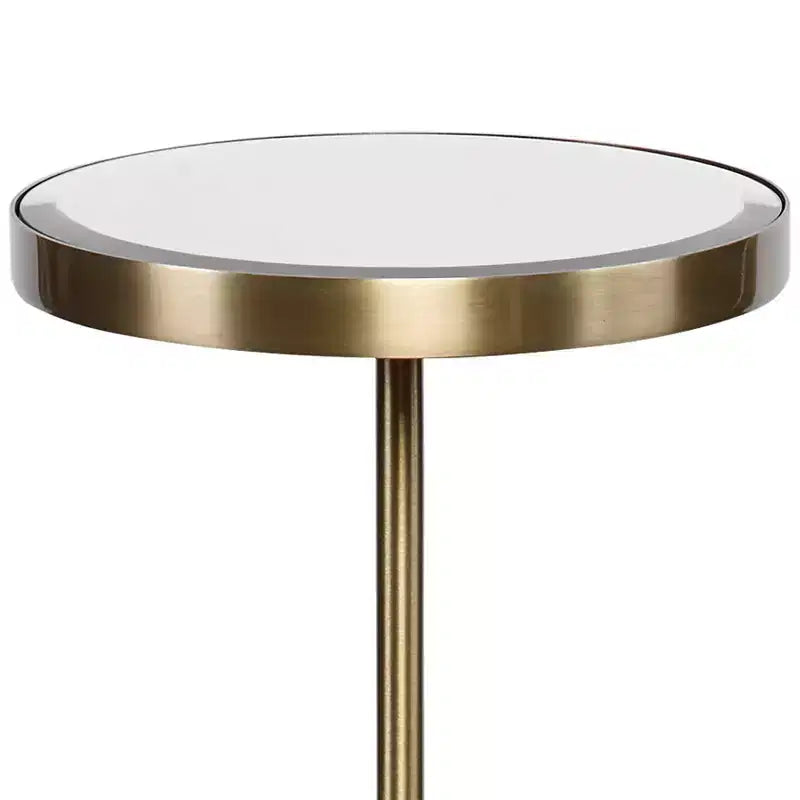 Tavolino d'appoggio rotondo Uttermost Modern Glam in ottone spazzolato, piano a specchio dorato da 30 cm, per soggiorno, camera da letto, comodino, ingresso