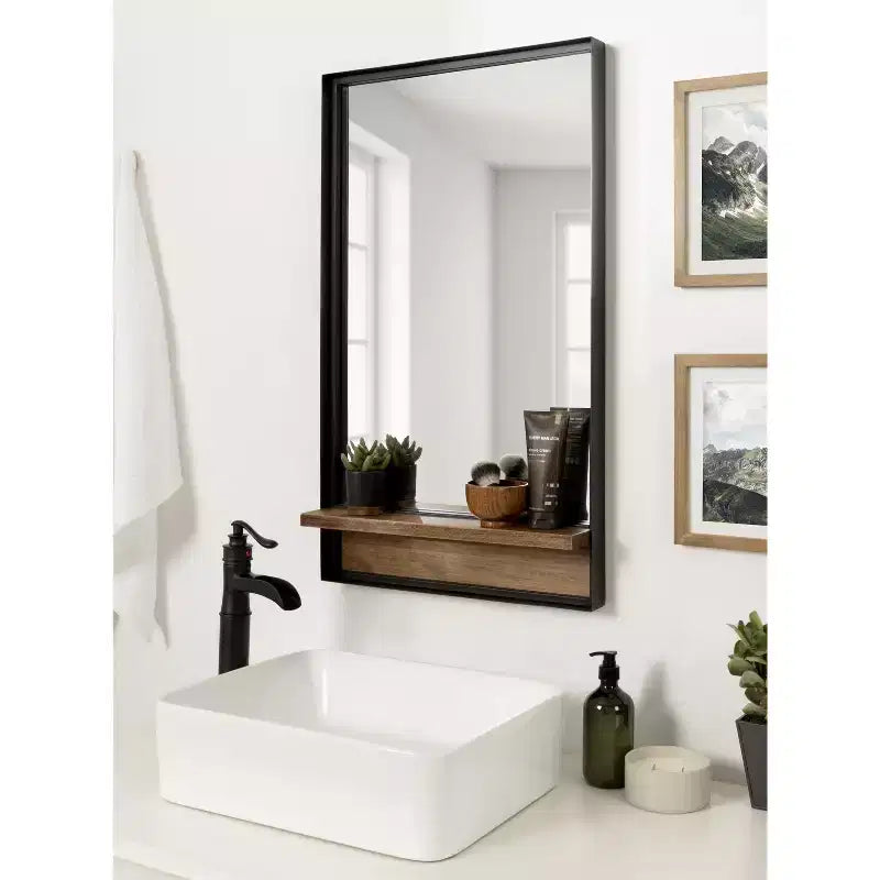 Specchio rettangolare con mensola Kate and Laurel Owing, 20x34, Marrone rustico