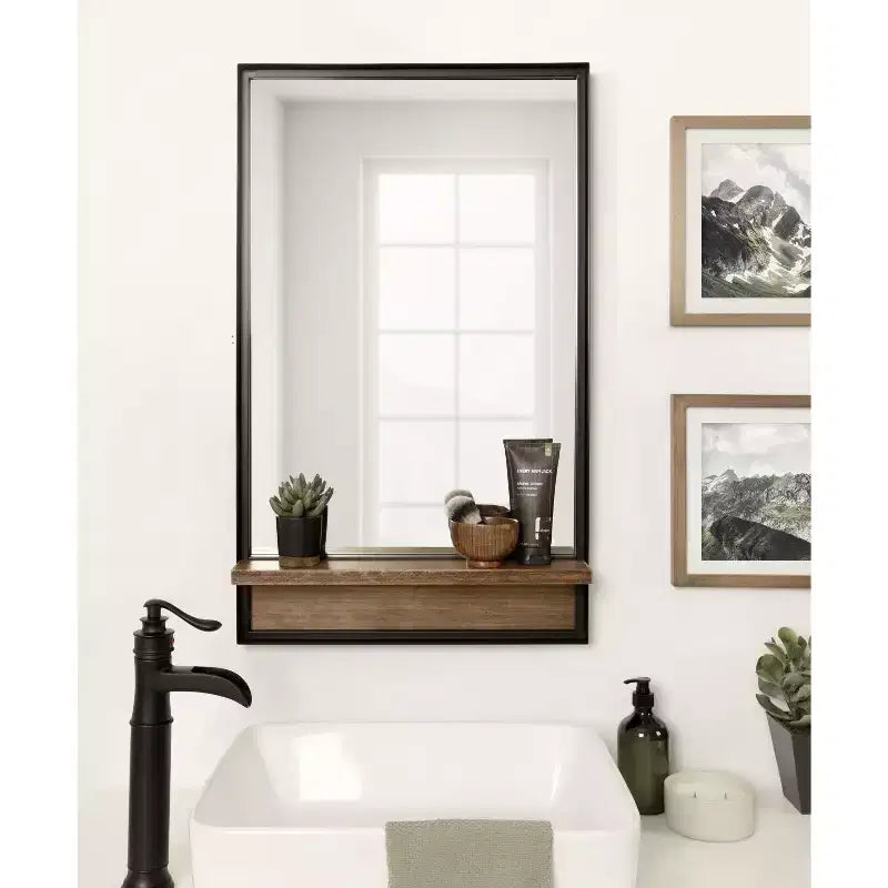 Specchio rettangolare con mensola Kate and Laurel Owing, 20x34, Marrone rustico