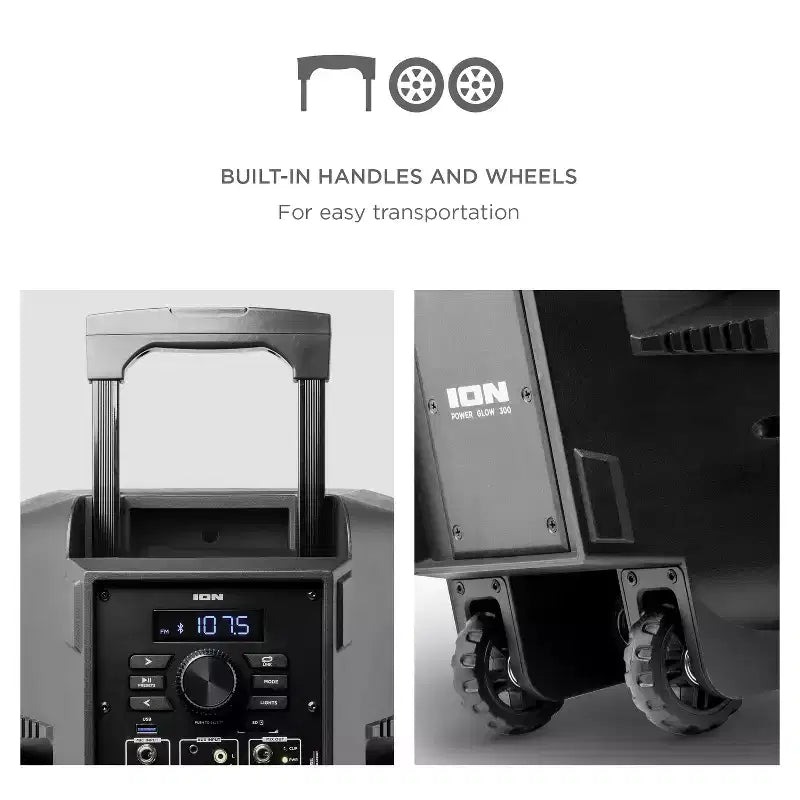 Diffusore stereo portatile Bluetooth da 300 Watt ION Power Glow 300 per feste, con luci, microfono e collegamento stereo