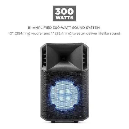 Diffusore stereo portatile Bluetooth da 300 Watt ION Power Glow 300 per feste, con luci, microfono e collegamento stereo