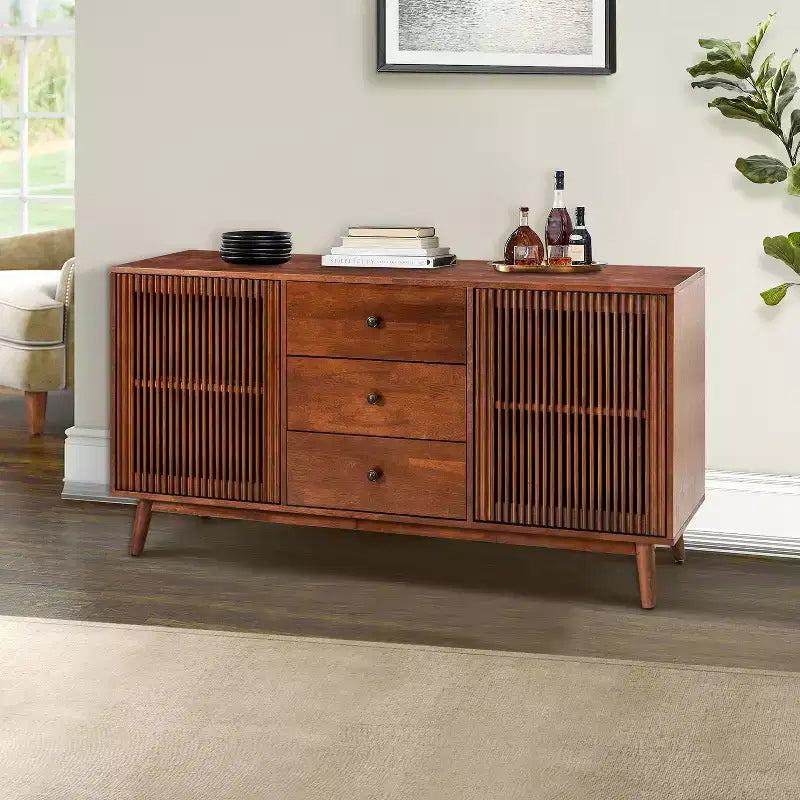 Chris 58 Wide 3 Drawer Sideboard with Slatted Doors |KARAT HOME