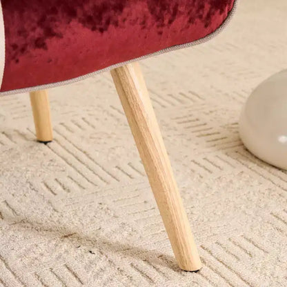 Poltrona Wingback FERPIT Patchwork con Rivestimento in Tessuto e Gambe in Legno di Gomma