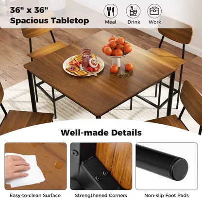 Costway 5-Piece Industrial Dining Table Set with Counter Height Table & 4 Bar Stools Black/Grey/Walnut