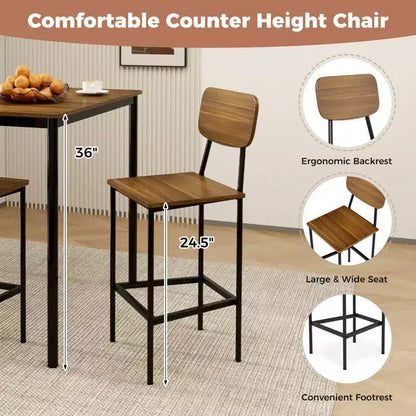 Costway 5-Piece Industrial Dining Table Set with Counter Height Table & 4 Bar Stools Black/Grey/Walnut