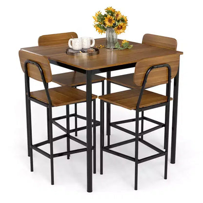 Costway 5-Piece Industrial Dining Table Set with Counter Height Table & 4 Bar Stools Black/Grey/Walnut