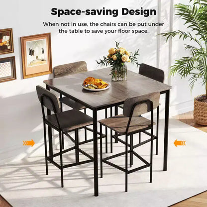 Costway 5-Piece Industrial Dining Table Set with Counter Height Table & 4 Bar Stools Black/Grey/Walnut