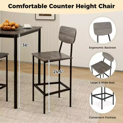 Costway 5-Piece Industrial Dining Table Set with Counter Height Table & 4 Bar Stools Black/Grey/Walnut