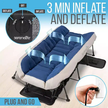 Materasso ad aria SereneLife EZ con telaio e custodia a rotelle, letto ad aria pieghevole autogonfiabile con pompa incorporata, singolo