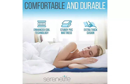 Materasso ad aria SereneLife EZ con telaio e custodia a rotelle, letto ad aria pieghevole autogonfiabile con pompa incorporata, singolo