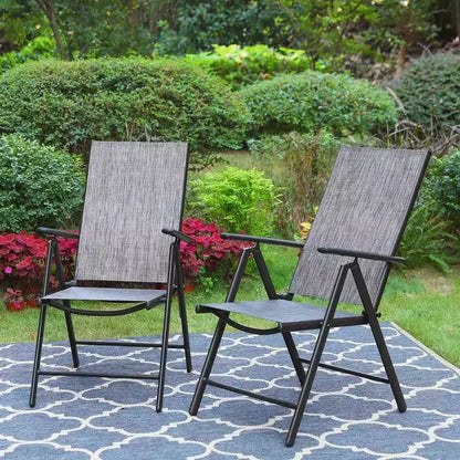 Captiva Designs set da pranzo da esterno, 9 pezzi, tavolo quadrato spazioso con piano a doghe in metallo e foro per ombrellone e 8 sedie reclinabili pieghevoli