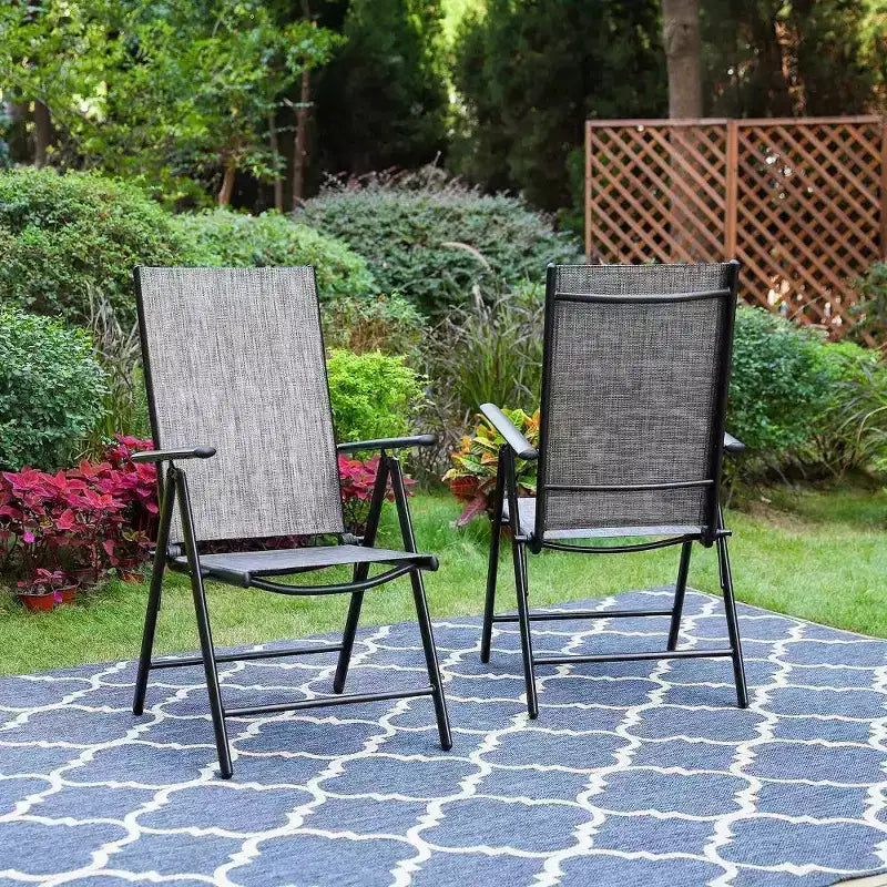 Captiva Designs set da pranzo da esterno, 9 pezzi, tavolo quadrato spazioso con piano a doghe in metallo e foro per ombrellone e 8 sedie reclinabili pieghevoli