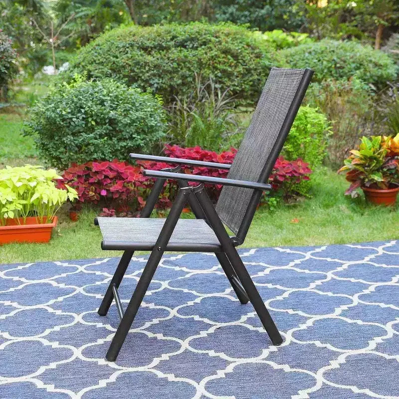 Captiva Designs set da pranzo da esterno, 9 pezzi, tavolo quadrato spazioso con piano a doghe in metallo e foro per ombrellone e 8 sedie reclinabili pieghevoli