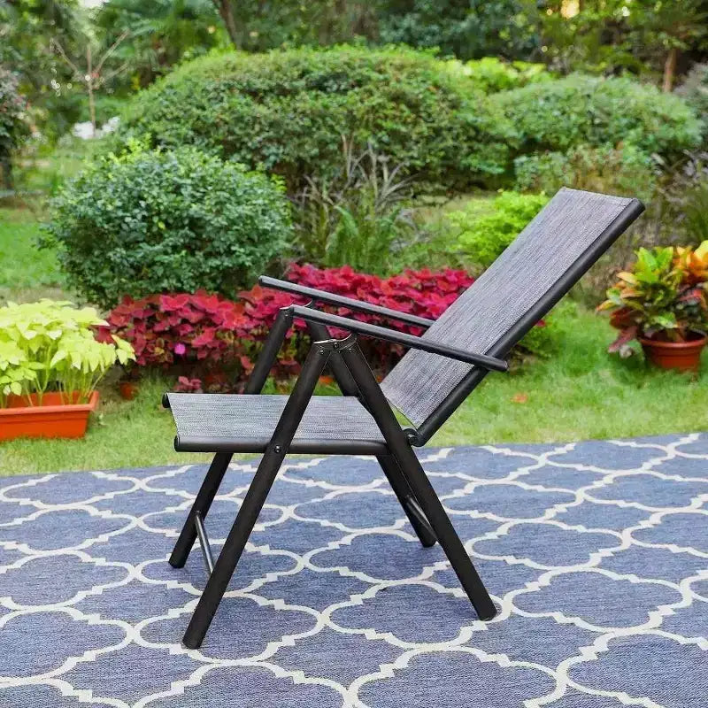 Captiva Designs set da pranzo da esterno, 9 pezzi, tavolo quadrato spazioso con piano a doghe in metallo e foro per ombrellone e 8 sedie reclinabili pieghevoli