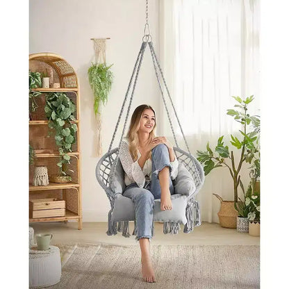 SONGMICS Sedia Sospesa, Sedia Amaca con Cuscino Grande e Spesso, Sedia a Dondolo Boho