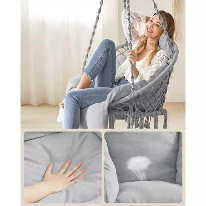SONGMICS Sedia Sospesa, Sedia Amaca con Cuscino Grande e Spesso, Sedia a Dondolo Boho