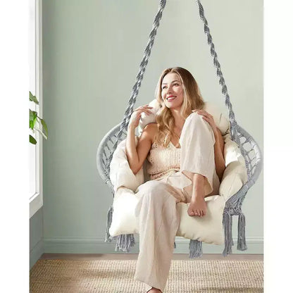 SONGMICS Sedia Sospesa, Sedia Amaca con Cuscino Grande e Spesso, Sedia a Dondolo Boho
