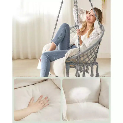 SONGMICS Sedia Sospesa, Sedia Amaca con Cuscino Grande e Spesso, Sedia a Dondolo Boho