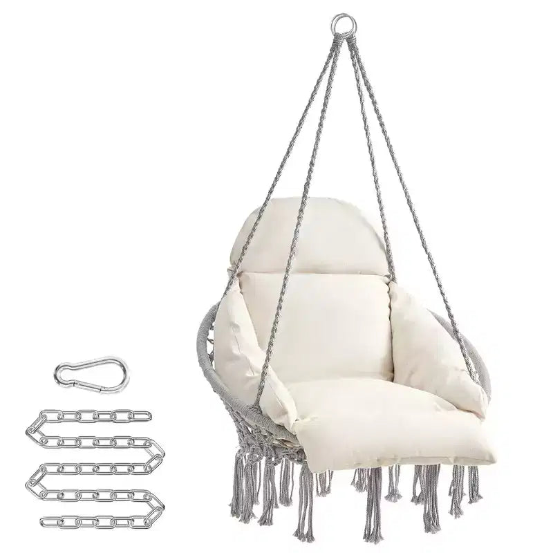 SONGMICS Sedia Sospesa, Sedia Amaca con Cuscino Grande e Spesso, Sedia a Dondolo Boho