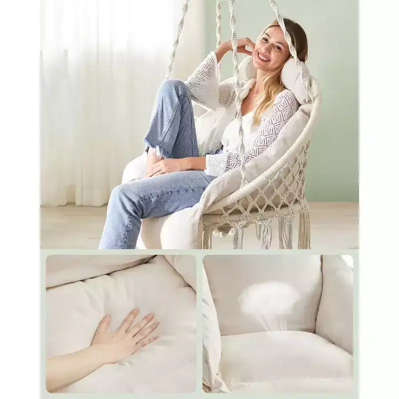 SONGMICS Sedia Sospesa, Sedia Amaca con Cuscino Grande e Spesso, Sedia a Dondolo Boho