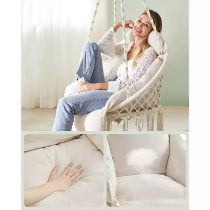 SONGMICS Sedia Sospesa, Sedia Amaca con Cuscino Grande e Spesso, Sedia a Dondolo Boho
