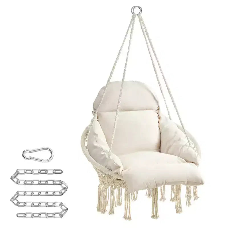 SONGMICS Sedia Sospesa, Sedia Amaca con Cuscino Grande e Spesso, Sedia a Dondolo Boho