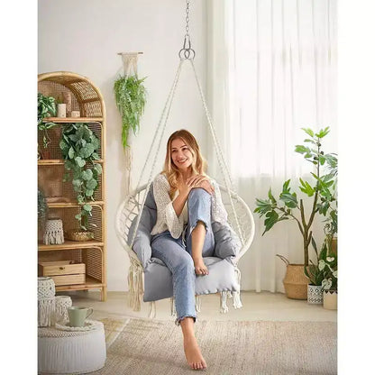 SONGMICS Sedia Sospesa, Sedia Amaca con Cuscino Grande e Spesso, Sedia a Dondolo Boho