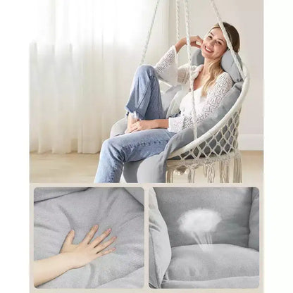 SONGMICS Sedia Sospesa, Sedia Amaca con Cuscino Grande e Spesso, Sedia a Dondolo Boho