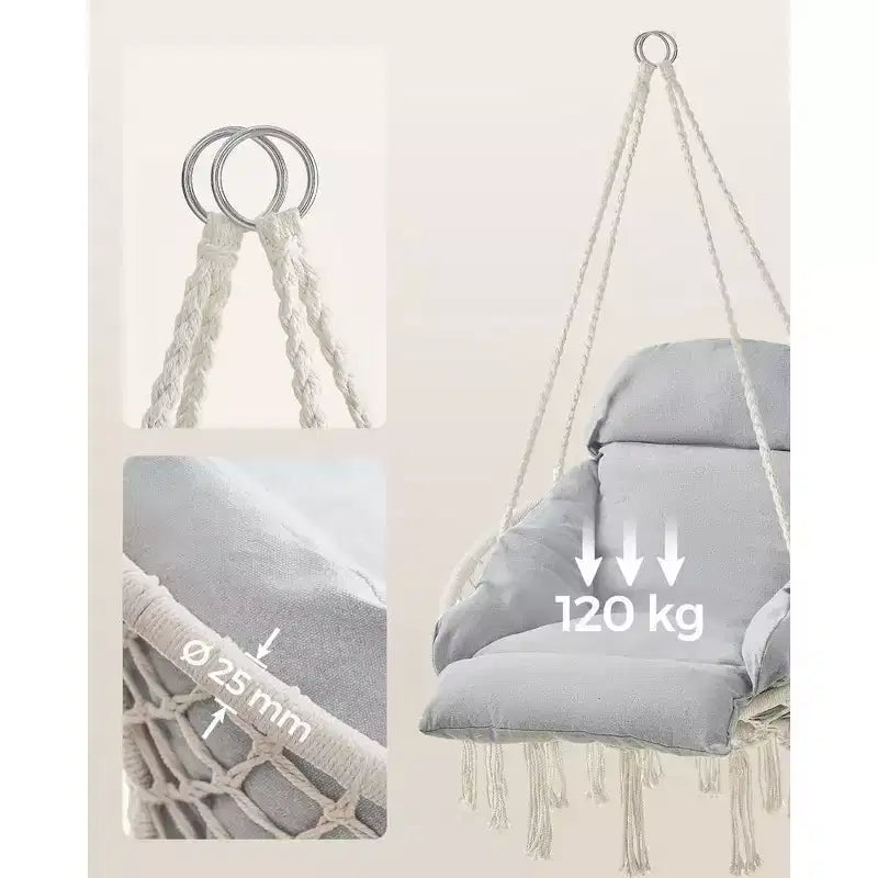 SONGMICS Sedia Sospesa, Sedia Amaca con Cuscino Grande e Spesso, Sedia a Dondolo Boho