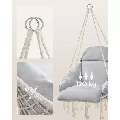 SONGMICS Sedia Sospesa, Sedia Amaca con Cuscino Grande e Spesso, Sedia a Dondolo Boho