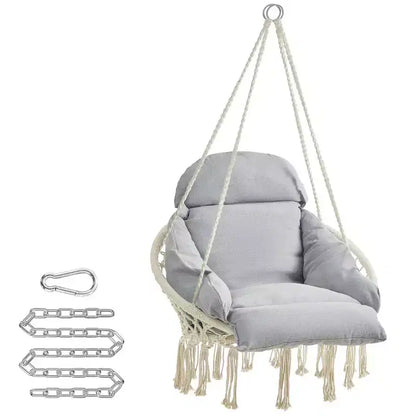 SONGMICS Sedia Sospesa, Sedia Amaca con Cuscino Grande e Spesso, Sedia a Dondolo Boho