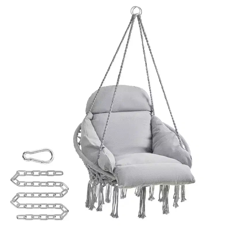 SONGMICS Sedia Sospesa, Sedia Amaca con Cuscino Grande e Spesso, Sedia a Dondolo Boho
