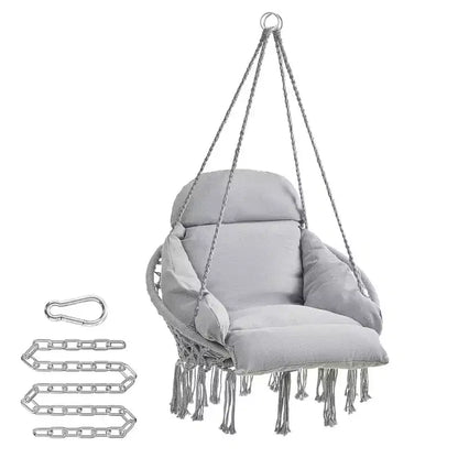 SONGMICS Sedia Sospesa, Sedia Amaca con Cuscino Grande e Spesso, Sedia a Dondolo Boho