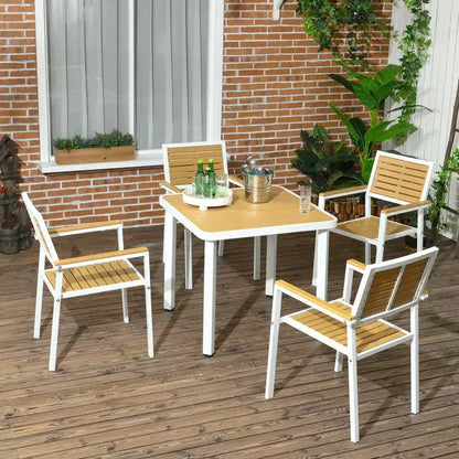 Outsunny 5pc Outdoor Table and Chairs, Aluminum Patio Dining Set for 4 w/ HDPE Materials Dinner Table with Umbrella Hole Yellow