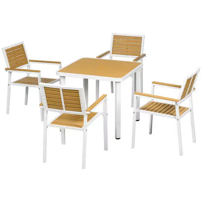 Outsunny 5pc Outdoor Table and Chairs, Aluminum Patio Dining Set for 4 w/ HDPE Materials Dinner Table with Umbrella Hole Yellow