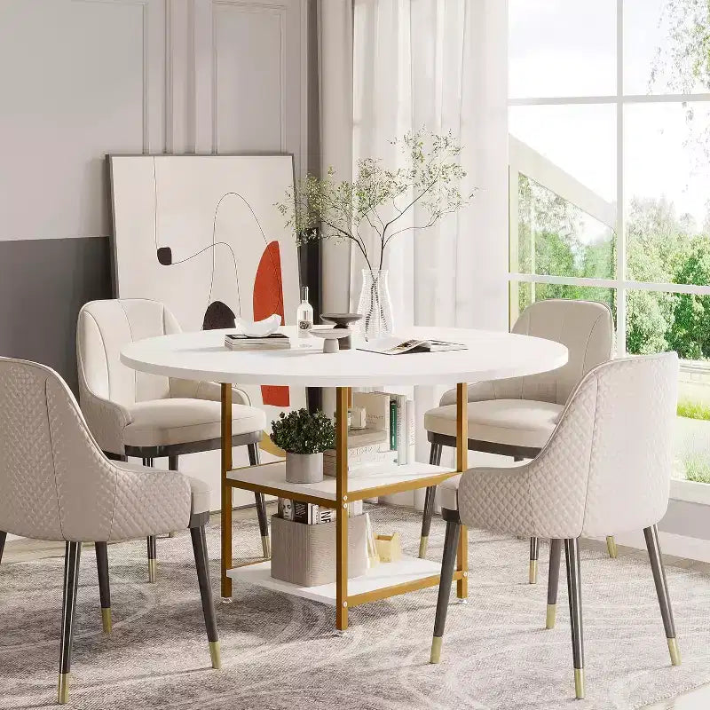 Lantine 47 Inches Round Dining Table for 4 People